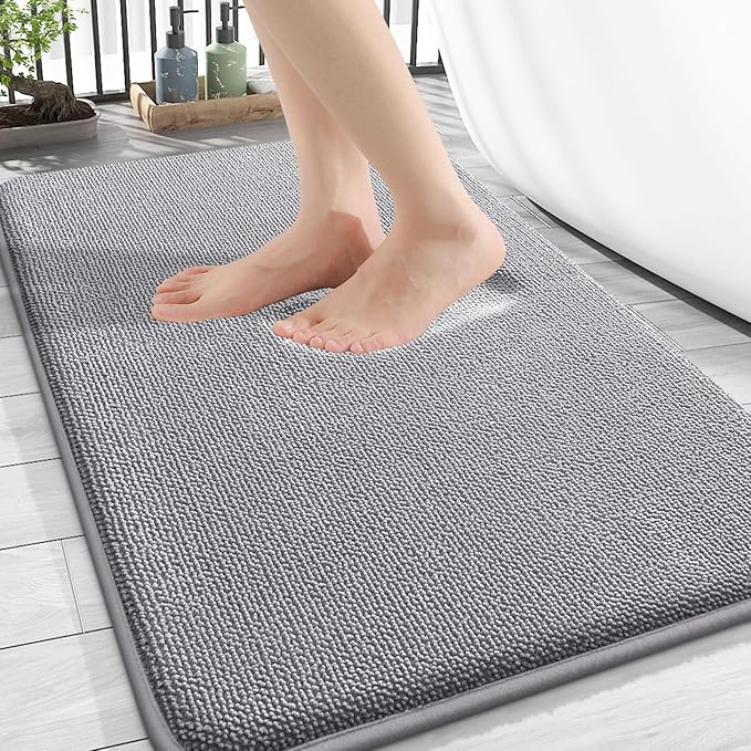 OLANLY Thick Memory Foam Bath Mat Rug 34x21, Extra Soft Absorbent Bathroom Rugs, Quick Dry Bath Mats, Non-Slip, Machine Washable Carpet for Bathroom, Tub and Shower, Home Decor Accessories, Grey
