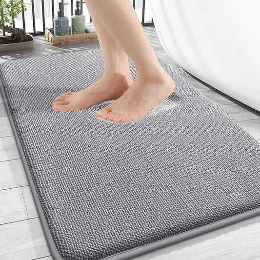 OLANLY Thick Memory Foam Bath Mat Rug 34x21, Extra Soft Absorbent Bathroom Rugs, Quick Dry Bath Mats, Non-Slip, Machine Washable Carpet for Bathroom, Tub and Shower, Home Decor Accessories, Grey