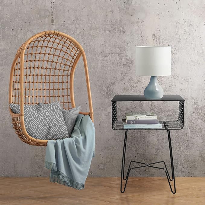 mDesign Steel Side Table Nightstand with Storage Shelf Basket for Bedroom, Living Room, Home Office; Rustic Bedside End Table, Industrial Modern Accent Furniture - Concerto Collection - Black