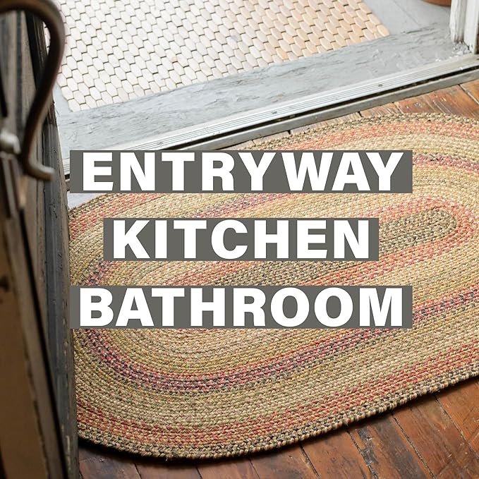 Homespice Kingston Small Braided Rugs 27x45 – A Multicolor Oval Bathroom Rug of Jute for American Country Decor