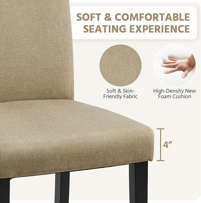 Yaheetech Dining Chairs Set of 4 Fabric Parson Upholstered Kitchen Chairs with Padded Seat and Solid Wood Legs for Dining Room/Restaurant, Armless Design, Khaki