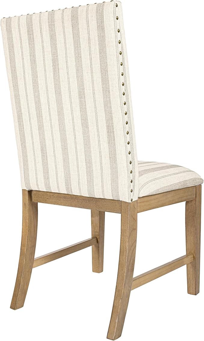 HomePop Upholstered Wood Apron Dining Chair - Taupe Stripe (Set of 2)
