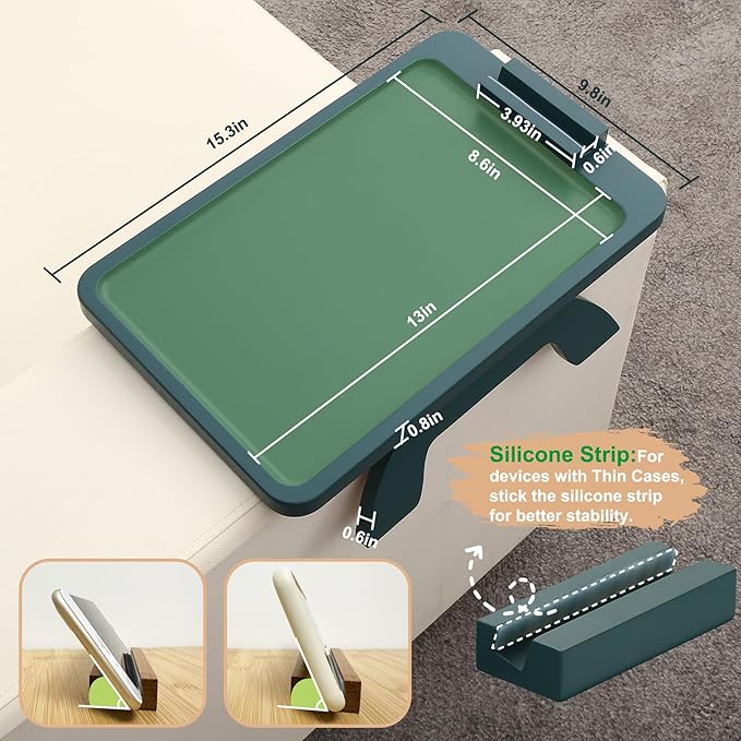 SINWANT Couch Arm Table Tray, Bamboo Sofa Arm Clip on Table, Foldable Couch Armrest Tray with 360° Phone Holder,Portable Sofa Tables for Remote Snack