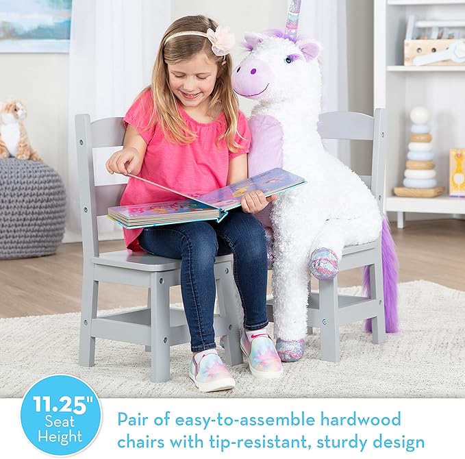Melissa & Doug Wooden Chairs, Set of 2 - Gray Furniture for Playroom - Kids Wooden Chairs, Children's Wooden Playroom Furniture