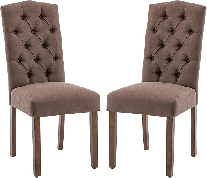 Tufted Upholstered Parsons Dining Chair Set Fabric Diner Accent Stylish Modern Kitchen Living Room with Button Sturdy Solid Wood Legs