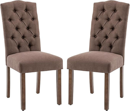 Tufted Upholstered Parsons Dining Chair Set Fabric Diner Accent Stylish Modern Kitchen Living Room with Button Sturdy Solid Wood Legs