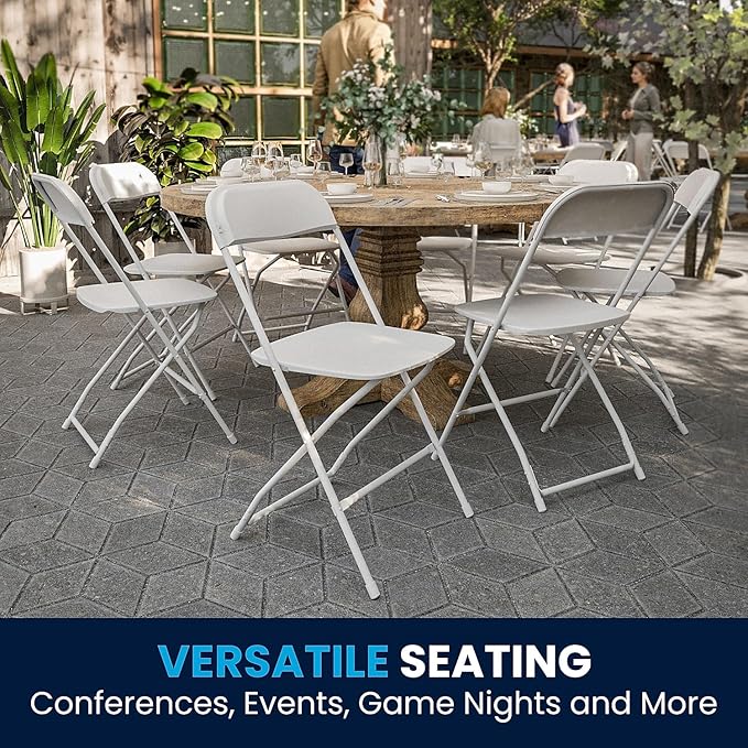 Flash Furniture Hercules Series Plastic Folding Chairs for Parties and Weddings, Stackable Commercial Event Seats with 650-lb. Static Weight Capacity, Set of 6, White