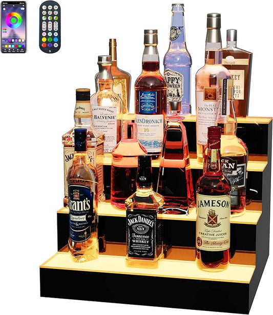 MESAlLUP Acrylic 16 Inch 4 Tier High Light LED Detachable Liquor Bottle Display Shelf with Remote Control, Mulit Color Lighting for Home Mini Bar, Restaurants & Party Use(Without Power Bank)