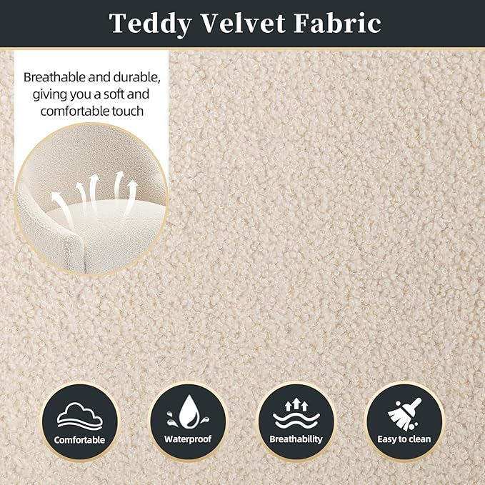 Modern Velvet Dining Chairs Set of 6, Contemporary Upholstered Furniture Collection with Polished Gold Metal Legs, Elegant Accent Chairs for Kitchen Living Room(Teddy Fleece,Beige)