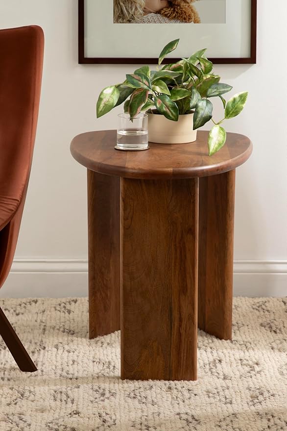 Kate and Laurel Tortola Modern Irregular Round Side Table, 22 x 18 x 20, Walnut Brown, Transitional Pebble End Table for Use as Bedroom Nightstand or Living Room Accent Table
