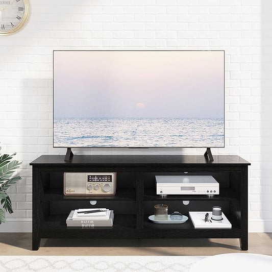 TV Stand for 65 inch TV with Storage,Modern TV Entertainment Center for Bedroom,TV Media Console Table with 4 Open Storage Shelve,55 inch Wood TV Cabinet Black