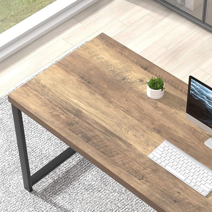 FOLUBAN Computer Desk, Modern Home Office Desk with Storage Shelves, Writing Study Gaming Table for Living Room Bedroom, Rustic Oak, 53 Inch