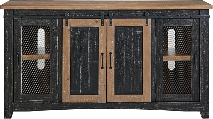 Martin Svensson Home Rustic 65" Black and Driftwood Solid Wood TV Stand with Storage