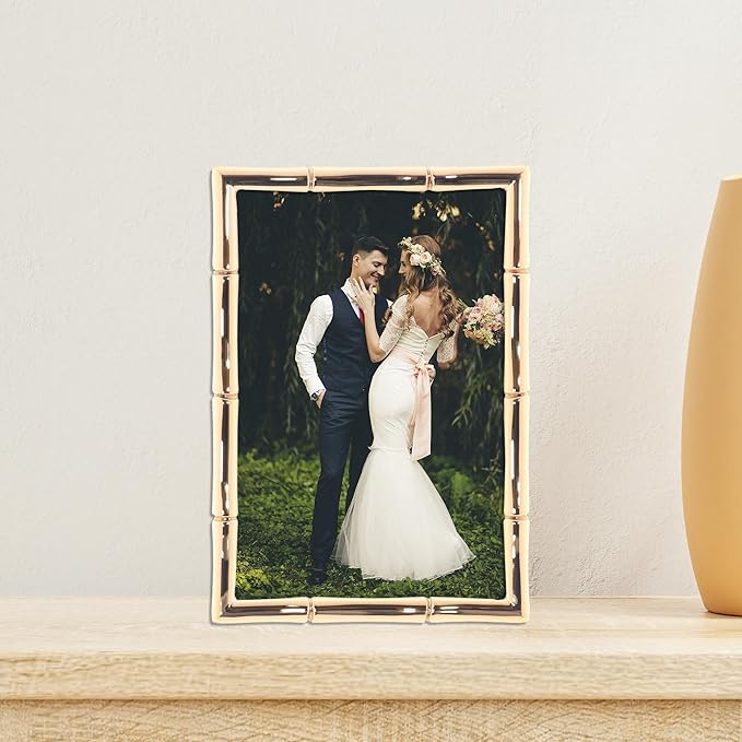 Lawrence 712246 4-Inch W x 6-Inch H Gold Metal Picture Frame with Bamboo Design
