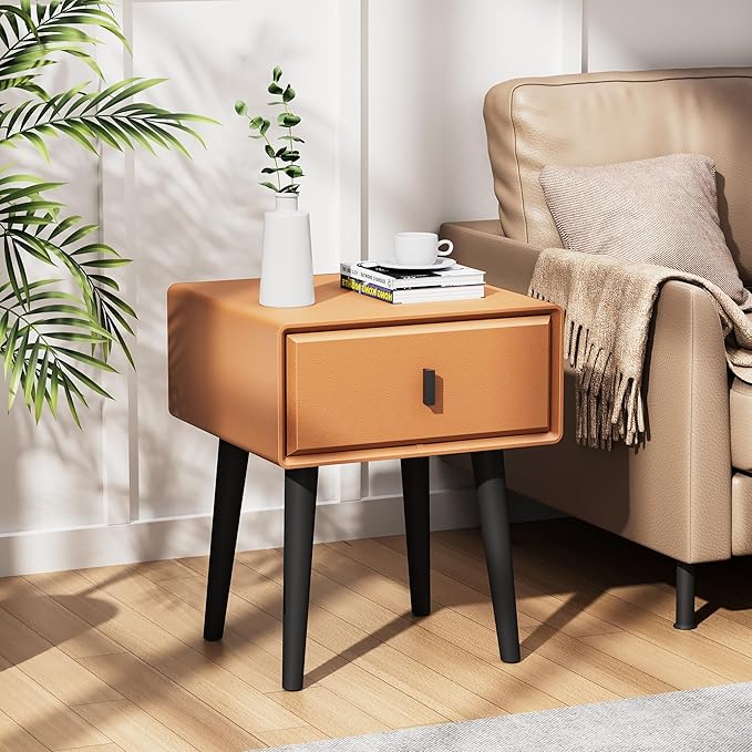 VICITON Nightstand,Fully Assembled Bedside Cabinet Mid Century Night Stand Modern Side Table for Living Room, Bedroom(Orange)