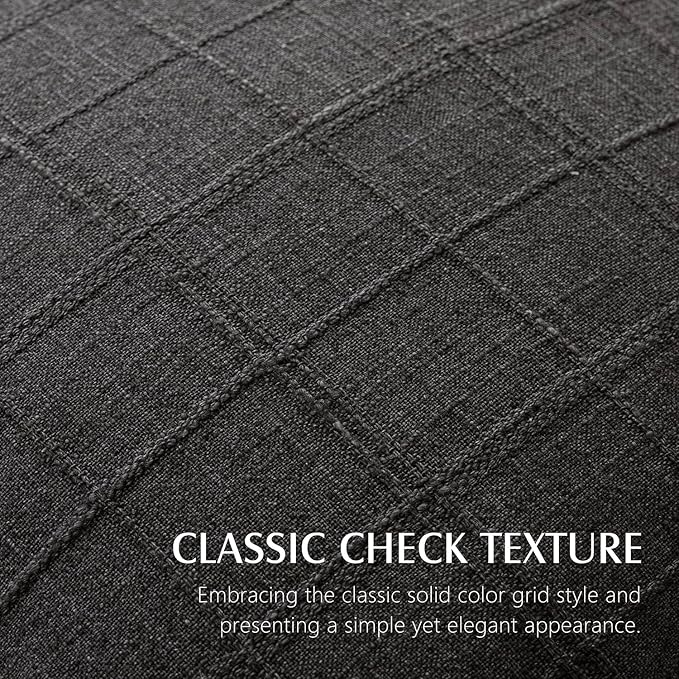 Foindtower Set of 2 Decorative Linen Check Throw Pillow Covers Neutral Farmhouse Lumbar Cushion Covers Modern Boho Home Decor for Sofa Chair Couch Bedroom Living Room Outdoor,12×20 Inch,Charcoal