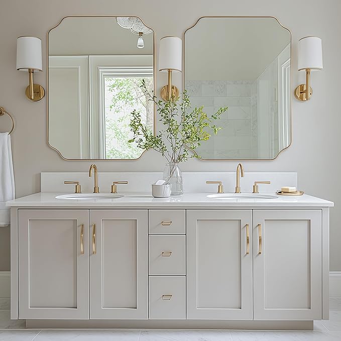 30"x40" Gold Scalloped Mirror, Large Gold Irregular Bathroom Vanity Mirror, Anti-Rust Asymmetrical Mirrors for Wall, Wall Mounted Vertical or Horizontal, Weigh 30.5Lb