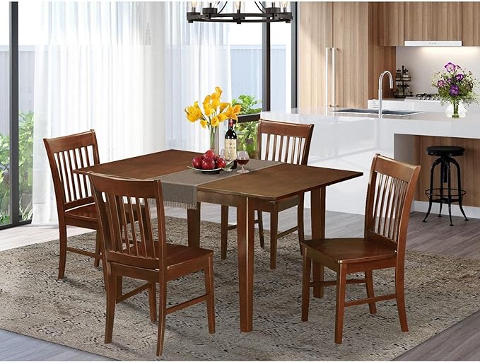 East West Furniture PSNO5-MAH-W 5 Piece Dining Table Set for 4 Includes a Rectangle Kitchen Table with Butterfly Leaf and 4 Dining Room Chairs, 32x60 Inch, Mahogany