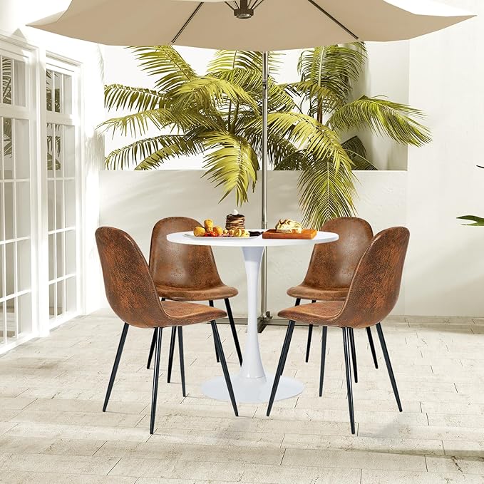 FurnitureR Dining Chairs Set of 4, Mid-Back Armless Side Chairs with Suede Upholstery and Sturdy Metal Legs, Comfortable Accent Seating for Kitchen, Dining Room, Café, Living Room, Bedroom, Brown