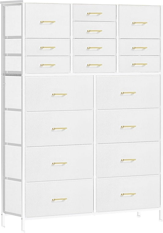 Large Dresser for Bedroom with 18 Drawers, Tall Fabric Storage Cabinet, Chest of Drawers for Closet, Nursery, Bedside, Living Room, Entryway, Hallway (White)