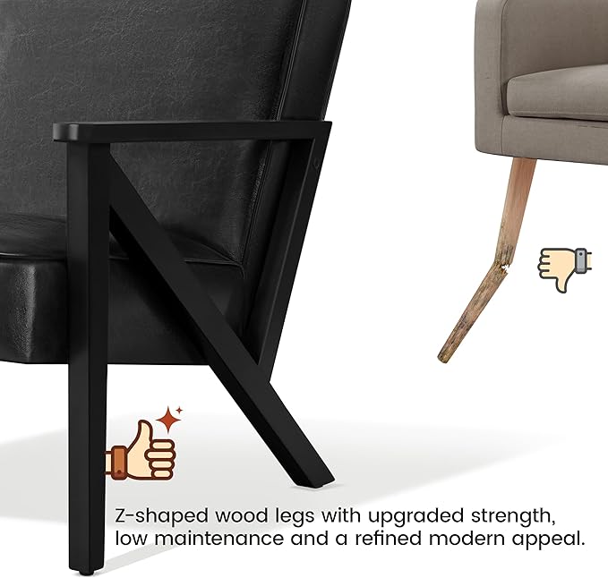 Yaheetech Accent Chair, PU Leather Reading Chair, Mid Century Modern Arm Chair with Solid Wood Frame for Living Room Bedroom Waiting Room, 2 Pieces, Black