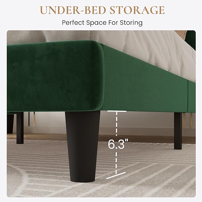 SHA CERLIN Twin Bed Frame/Velvet Upholstered Platform Bed Frame with Headboard/Strong Wood Slats Support/Mattress Foundation/No Box Spring Needed - Green