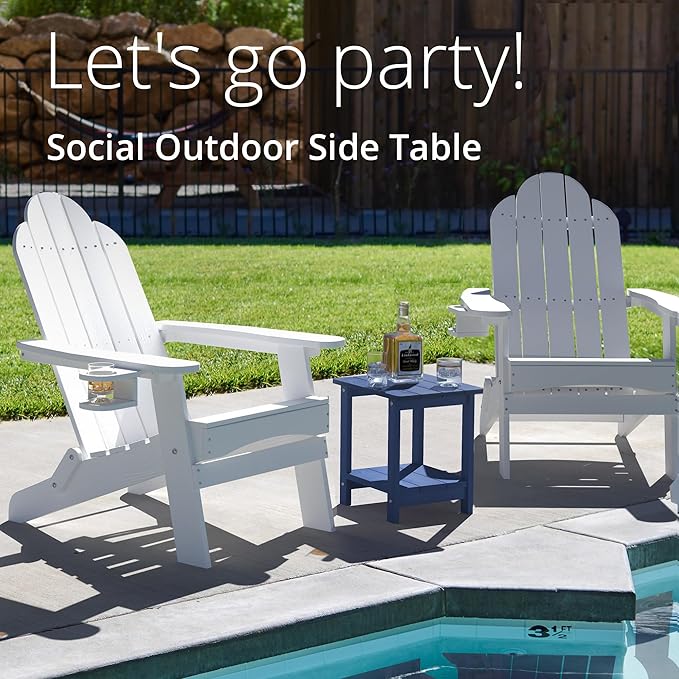 LUE BONA Adirondack Outdoor Side Table, 2-Tier Navy HDPS Patio End Table Weather Resistant, Morden Side Table for Patio, Pool, Porch