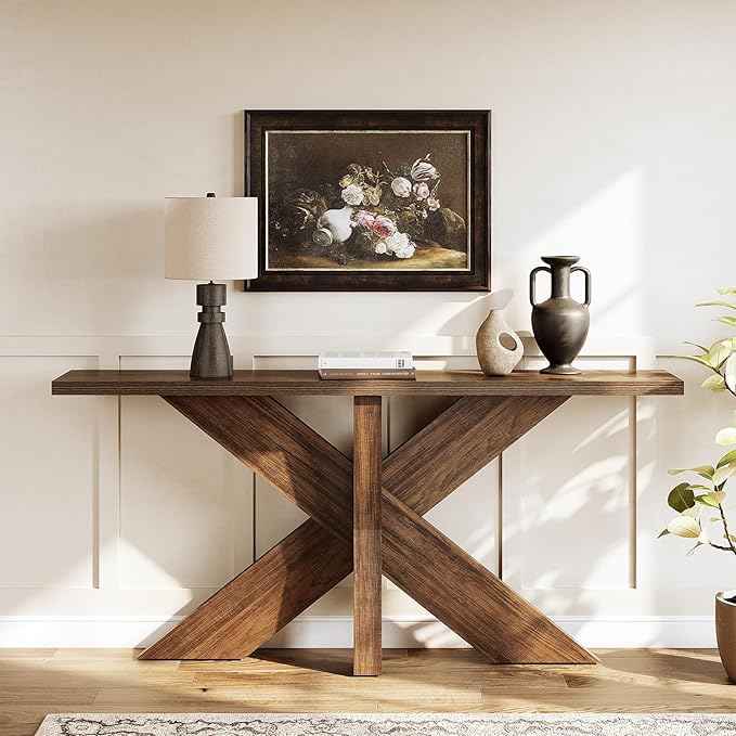 LITTLE TREE 70.9" Narrow Console Table, Industrial Entryway Table for Entryway, Modern Accent Table for Living Room, Hallway, Foyer, Brown