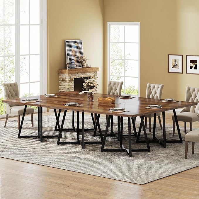 Tribesigns Square Dining Table for 10, 31.5" Industrial Dinner Table with Metal Base, Kitchen Table for Dining Room, Small Space, Apartment, Rustic Brown & Black