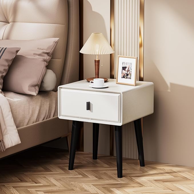 VICITON Nightstand,Fully Assembled Bedside Cabinet Mid Century Night Stand Modern Side Table for Living Room, Bedroom(Cream White)