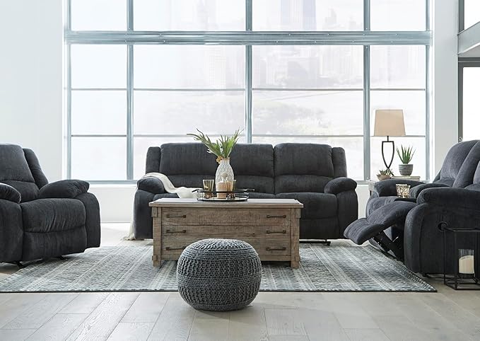 Signature Design by Ashley Draycoll Contemporary Manual Pull Tab Reclining Sofa, Dark Gray