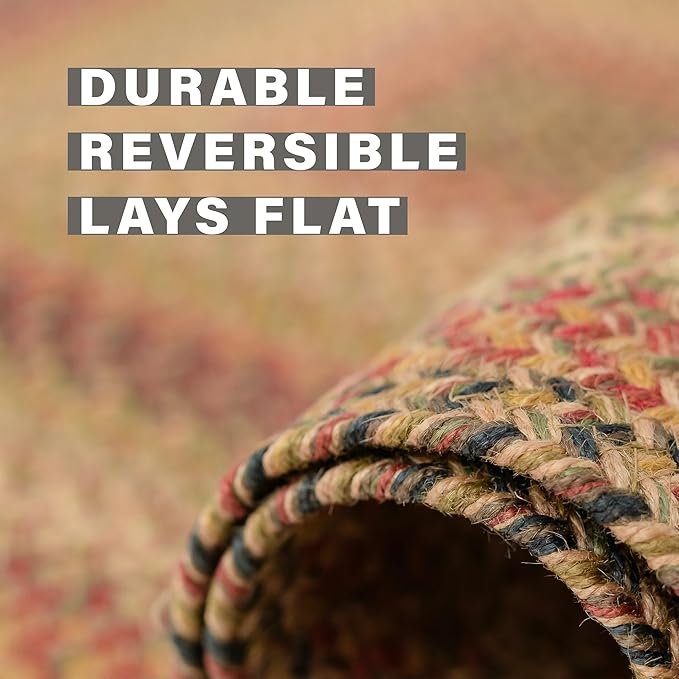 Homespice Kingston Jute Braided Area Rugs 8x10' – Ideal as Multicolor Dining Room Rugs for Under Table for Country Decor