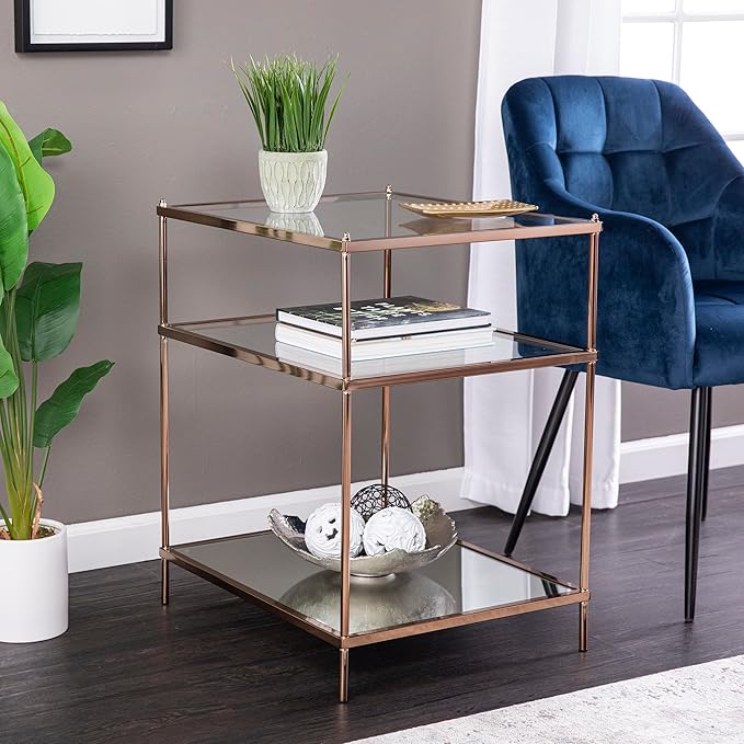 SEI Furniture Knox Side Table - Metallic Gold Metal Frame With Glass Top - Glam Style Décor, Copper