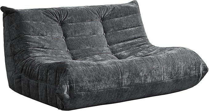 Hobestluk Bean Bag Chair Giant Bean Bag Sofa 2 Seater Bean Bag Chairs for Adults, Loveseat Floor Chair, Bean Bag Chairs for Living Room Bedroom Dorm Office (Darkgrey Chenille, Loveseat)