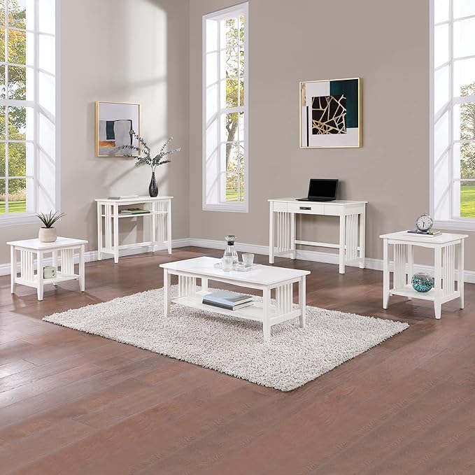 OSP Home Furnishings Sierra Side Table with Lower Storage Shelf and Mission Style Side Panels, White