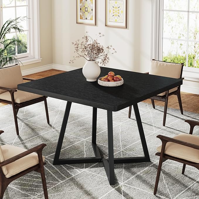 Tribesigns Square Dining Table for 8, 31.5" Industrial Dinner Table with Metal Base, Kitchen Table for Dining Room, Small Space, Apartment, Black
