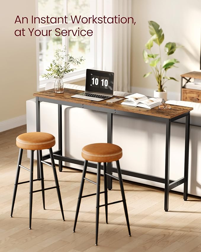 VASAGLE Bar Table, Narrow Long Kitchen Dining Table, Sturdy Metal Frame, Industrial, 15.7 x 63 x 35.4 Inches, Rustic Brown and Ink Black ULBT160K01V1