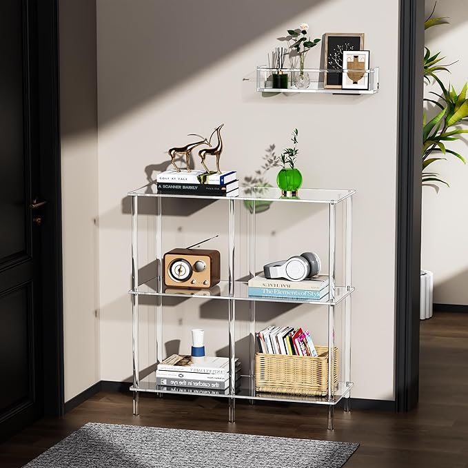 Acrylic Side Table Clear 3-Tier End Table for Living Room, Office, Hallway, Bedroom Small Bedside Table (8mm 31.7" high)