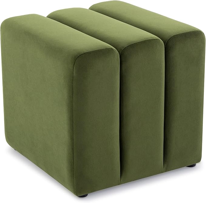 ONEVOG 18" Large Square Ottoman Foot Rest, Olive Green Velvet Fabric Upholstered Modern Cube Footstool, Vanity Stools, Couch Footrest, Comfy Ottoman Pouf Seat for Living Room, Bedroom, Coffee Table