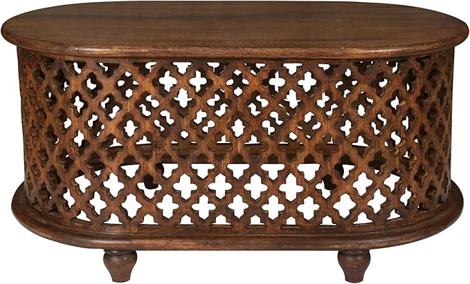 The Wooden Town Solid Mango Wood Coffee Table - Oval Center Table for Living Room, Tea Table, Wooden Accent Table, 36x21x18 Inches - Handcrafted Modern Furniture for Home Décor