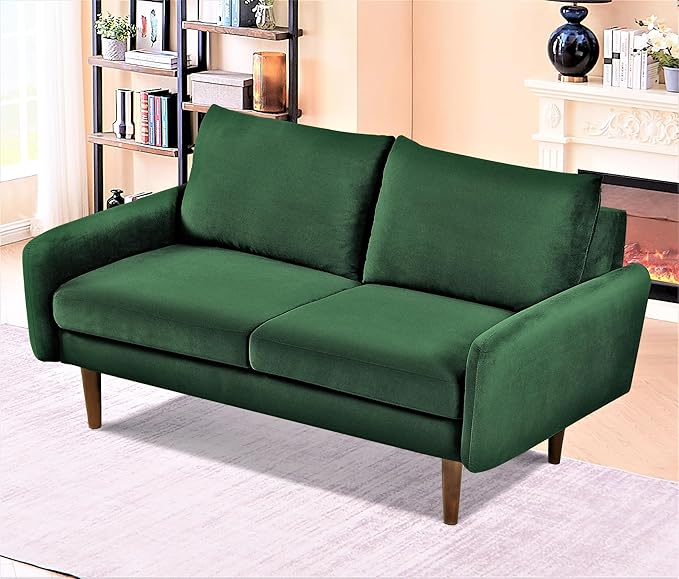 Container Furniture Direct Kent Velvet Loveseat Sofa for Modern Living Rooms and Compact Spaces, Comfy 2 Seater Couch Studio Apartment Furniture with Sleek Design, Green