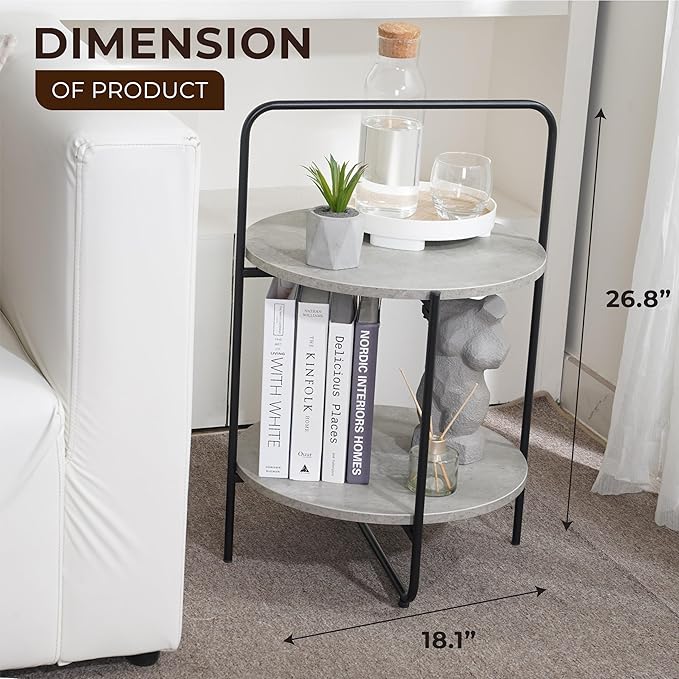 Mijas 2-Tier Side Table, Round End Table, A Stylish and Functional Addition for Home & Office, Perfect for Decor, Storage Solutions, and Enhancing Any Living Space (Cement)