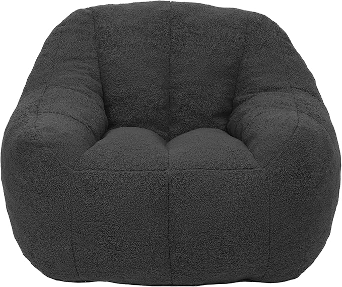 Furniliving Bean Bag Chair, Oversized Bean Bag Couch for Adults Comfy Bean Bag Sofa with Back Support, Large Bean Bag Chair Lazy Sofa for Living Room Bedroom, Darkgrey, Teddy