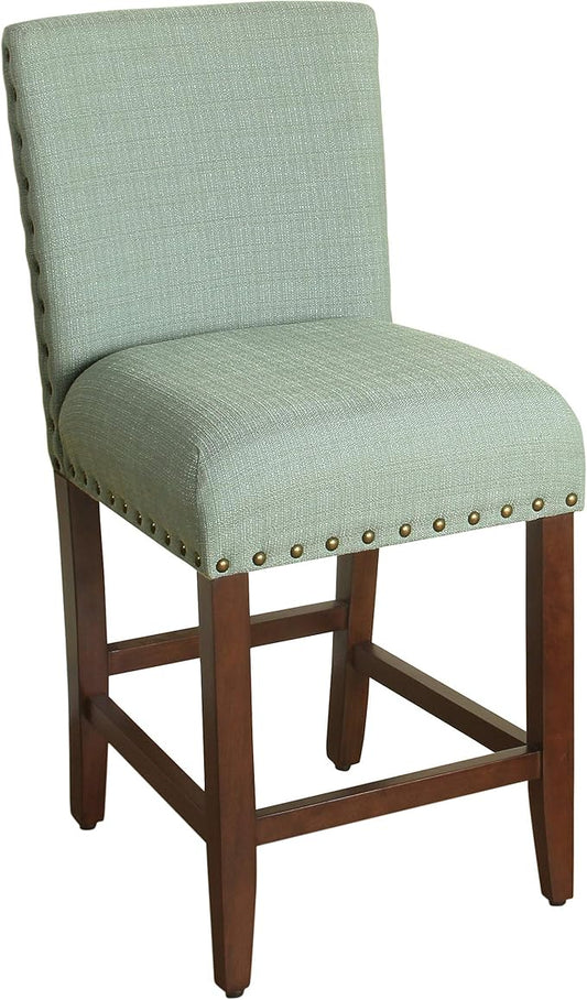 Homepop Home Decor | Backless Nailhead Trim Counter Height Bar Stools | 24 Inch Bar Stools | Decorative Home Furniture (Seafoam)