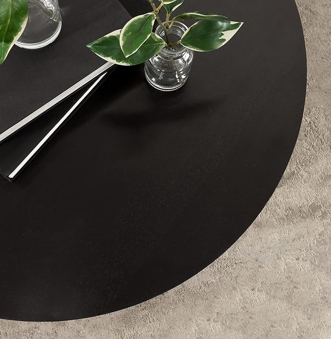 Kate and Laurel Aja Modern Round Wood Coffee Table; 26 Inch Diameter; Black; Decorative Contemporary Transitional Coffee Table for Hosting; Storage; and Display