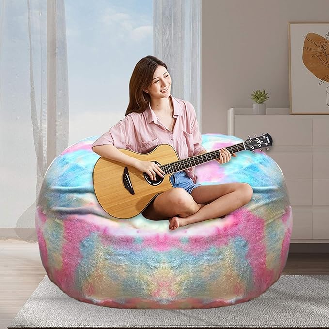BCU Oversized Bean Bag Cover Comfy Beanbag Chair for Adults Without Filler Faux Fur Lazy Sofa Cover for Living Room Chairs, Multicolored, 5FT