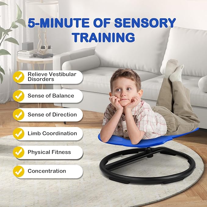 Kids Sensory Swivel Chair, Autism Spinning Chair for Kids Sensory, Autism Sensory Products Sit and Spin 360° Spinning Seat for Autistic ADHD Kids Indoor Outdoor Play (Blue)
