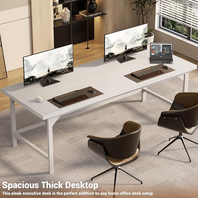 Unikito Large Office Desk, 70.8 x 31.5 Inch Extra Long Executive Computer Desk, Heavy Duty 2 Person Desk, Premium Super Thick Study Writing Table Computer Tables for Home Office Workstations, White