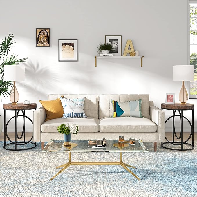 Tribesigns Round End Table for Living Room, 20-Inch Wide, Industrial Side Table with Metal Frame and Wood Top, Modern Circle Accent Table, Tall Narrow Nightstand for Bedroom (Rustic Brown)