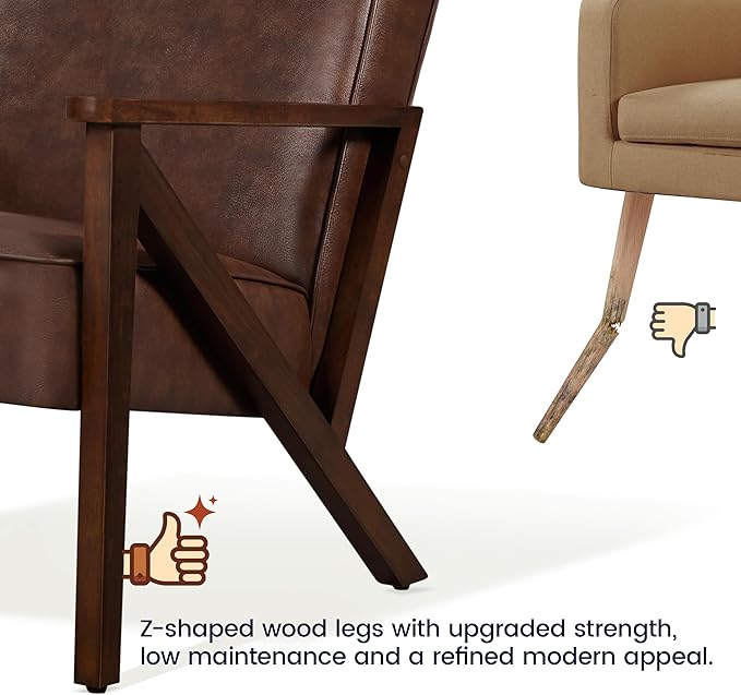 Yaheetech Accent Chair, Armchair with Strong Wood Frame, PU Leather Modern Retro Lounge Chair for Living Room/Lounge/Office/Reception Area, Dark Brown